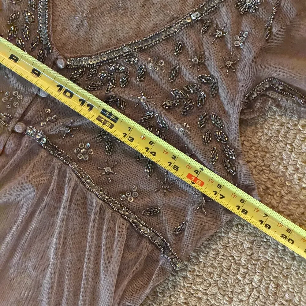 Y2K Beaded Mesh Fairy Top Sheer Brown Babydoll Cardigan